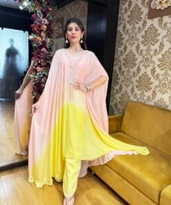 STYLISH OMBRE PLAZZO SET WITH KAFTAN-PINK YELLOW