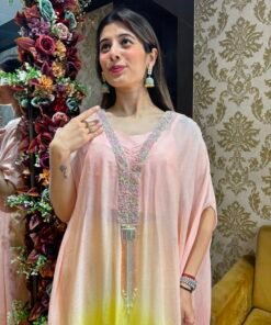 Alternative view of STYLISH OMBRE PLAZZO SET WITH KAFTAN-PINK YELLOW