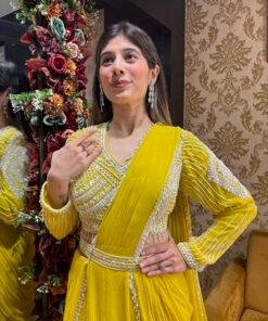 Alternative view of STYLISH LIRIL YELLOW HEAVY SAREE DRAPE WITH HAND WORK