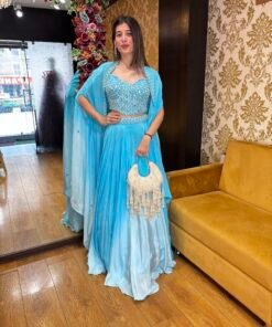 OMBRE SKIRT CORSET BLOUSE WITH CAPE-POWDER BLUE