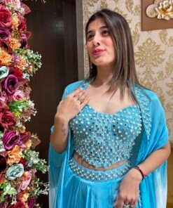 Alternative view of OMBRE SKIRT CORSET BLOUSE WITH CAPE-POWDER BLUE