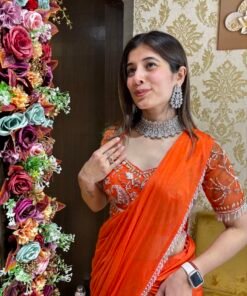 Alternative view of TANGERINE NOOR DRAPE SAREE