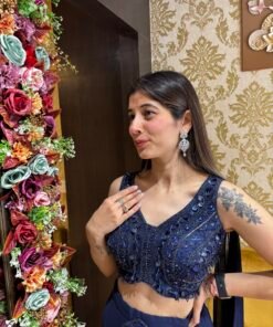 Alternative view of DARK BLUE FISH CUT SKIRT CROP WITH ATTACHED DUPATTA