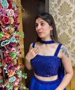 Alternative view of STUNNING CREPE SKIRT TOP WITH NECK BELT DUPATTA-ELECTRIC BLUE
