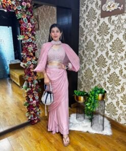 FITTED SKIRT BLOUSE WITH DETACHABLE SLEEVES-PINK