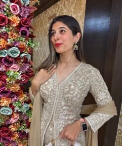 Alternative view of STUNNING LUCKNOWI BELL BOTTOM SET-BEIGE GOLD