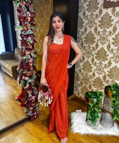 STYLISH ORANGE CO-ORD SET DRAPE SAREE