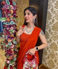 Alternative view of STYLISH ORANGE CO-ORD SET DRAPE SAREE