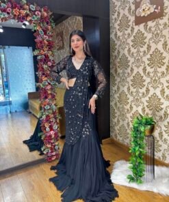 Alternative view of HEERA FISH CUT BLACK DRAPE SAREE