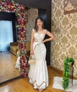 MEESHA ACRYLIC DRAPE SAREE-WHITE
