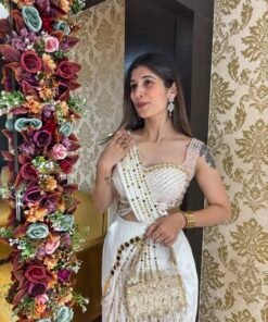 Alternative view of MEESHA ACRYLIC DRAPE SAREE-WHITE