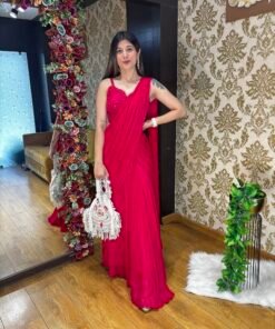 HOT PINK SPAGETTI READY TO WEAR DRAPE SAREE