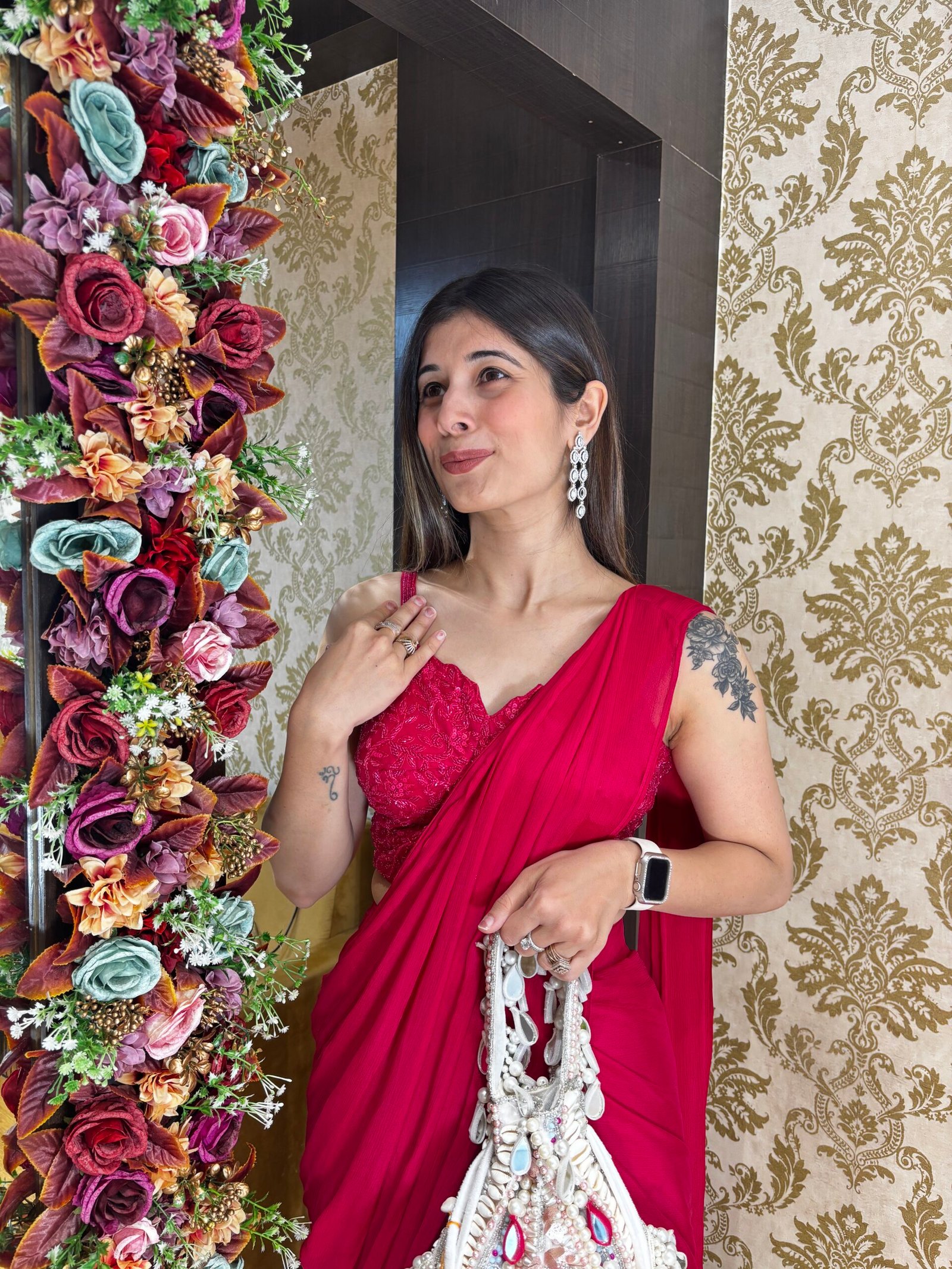 HOT PINK SPAGETTI READY TO WEAR DRAPE SAREE - Image 2