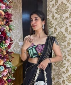Alternative view of SHINE SLIT DRAPE SAREE-BLACK