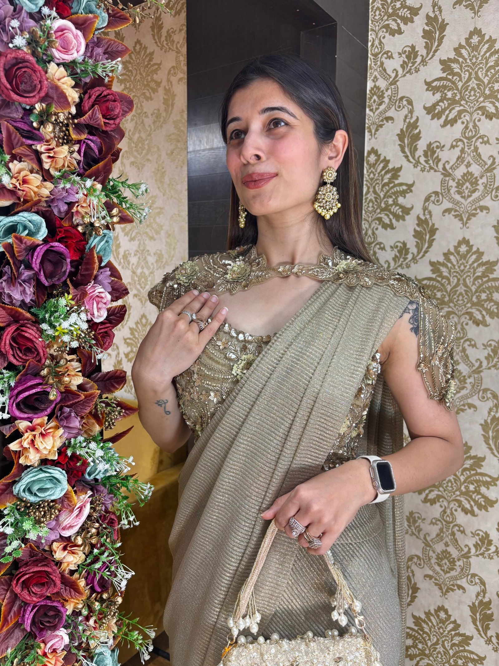 BEBO GOLD CAPE HEAVY SAREE - Image 2