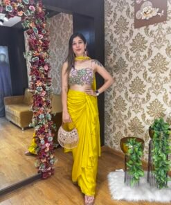 HOT YELLOW & PINK CROP TOP WITH NECK DUPATTA