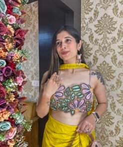 Alternative view of HOT YELLOW & PINK CROP TOP WITH NECK DUPATTA
