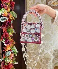 GLITTERY JHOL MIRROR BAG-MAROON