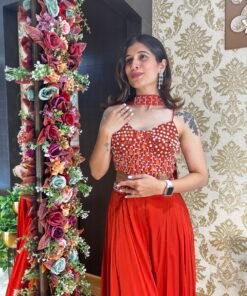 Alternative view of IDAYA BRICK ORANGE PLAZZO SET WITH NECK DUPATTA