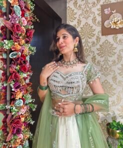 Alternative view of VIHA GREEN LENGHA CHOLI WITH DUPATTA