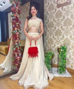 Alternative view of MIYA STUNNING CREPE BEIGE LENGHA WITH NECK DUPATTA