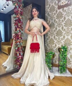 MIYA STUNNING CREPE BEIGE LENGHA WITH NECK DUPATTA