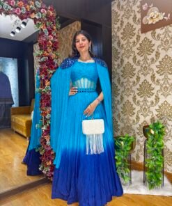 BLUE OMBRE CORSET BLOUSE WITH HEAVY CAPE