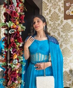 Alternative view of BLUE OMBRE CORSET BLOUSE WITH HEAVY CAPE