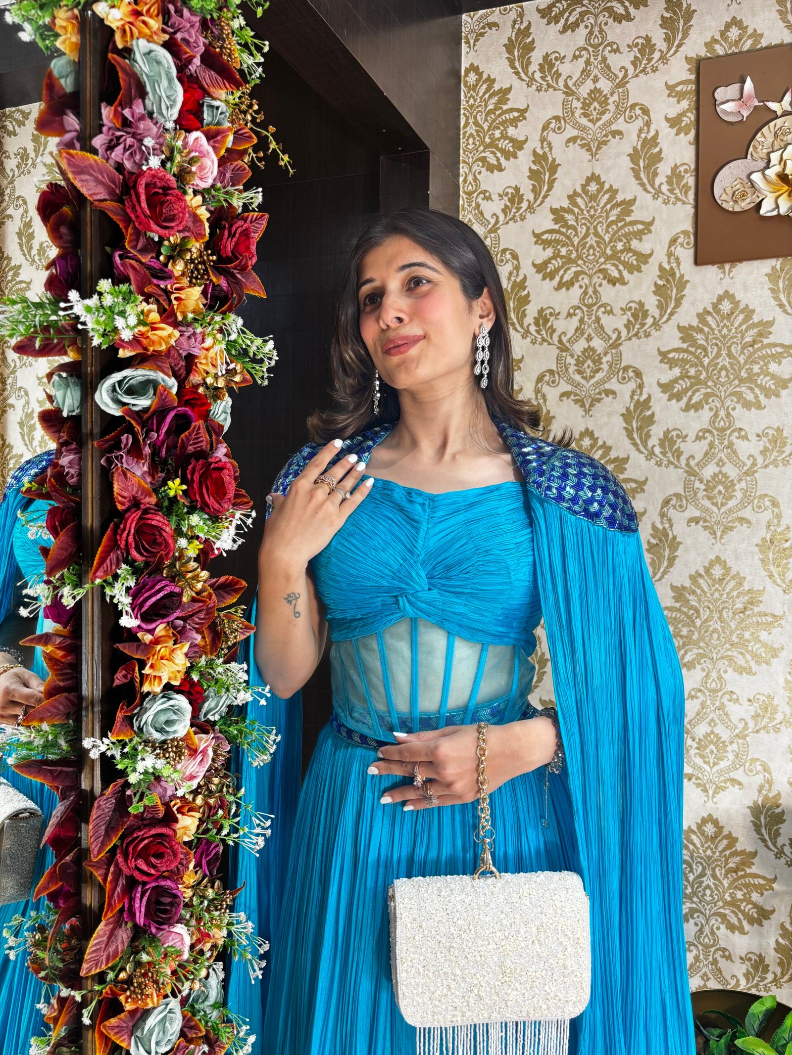 BLUE OMBRE CORSET BLOUSE WITH HEAVY CAPE - Image 2