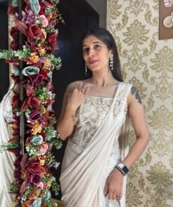 Alternative view of SAHA WHITE GOLD CORSET DRAPE SAREE