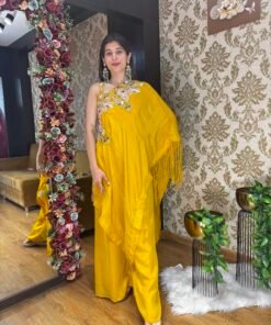 KIYA YELLOW PLAZZO WITH ONE SIDE SHOULDER TOP
