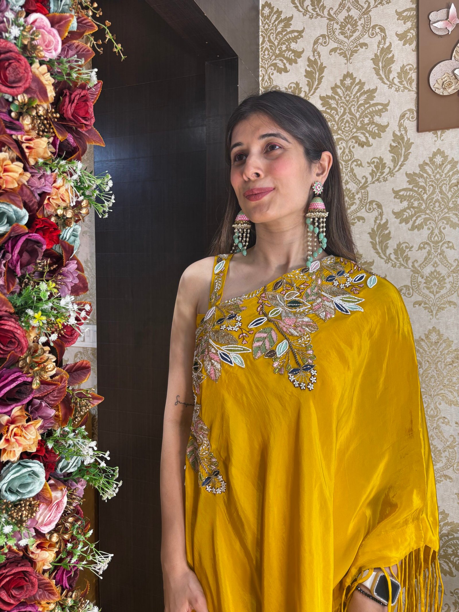 KIYA YELLOW PLAZZO WITH ONE SIDE SHOULDER TOP - Image 2