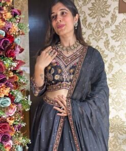 Alternative view of STYLISH KOLKATA WORK SILK LENGHA CHOLI WITH DUPATTA-BLACK