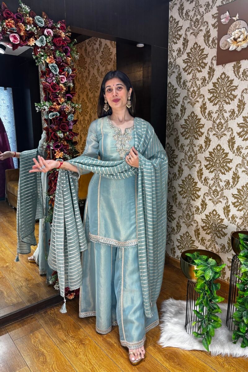 MAHI HEAVY TISSUE SHARARA SET WITH DUPATTA-POWDER BLUE