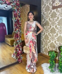 RUHI STUNNING FLORAL GOLD CREPE SAREE