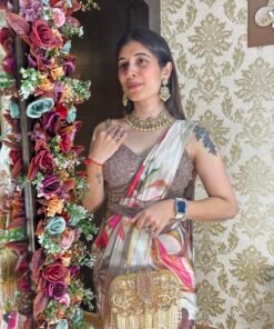 Alternative view of RUHI STUNNING FLORAL GOLD CREPE SAREE