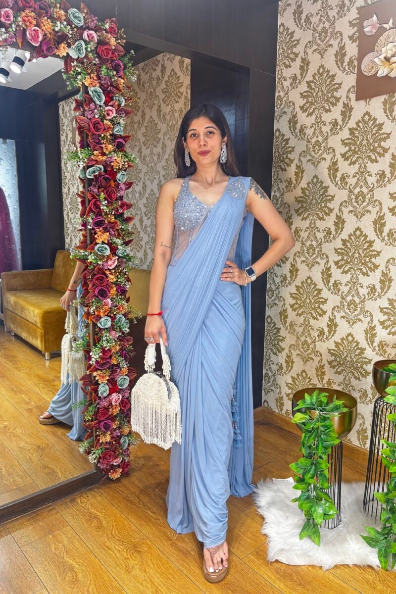 FIDA CORSET BLOUSE READY DRAPE-POWDER BLUE