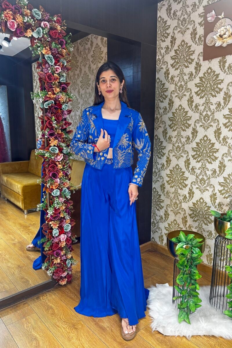 ELECTRIC BLUE PLAZZO WITH STYLISH BLAZER