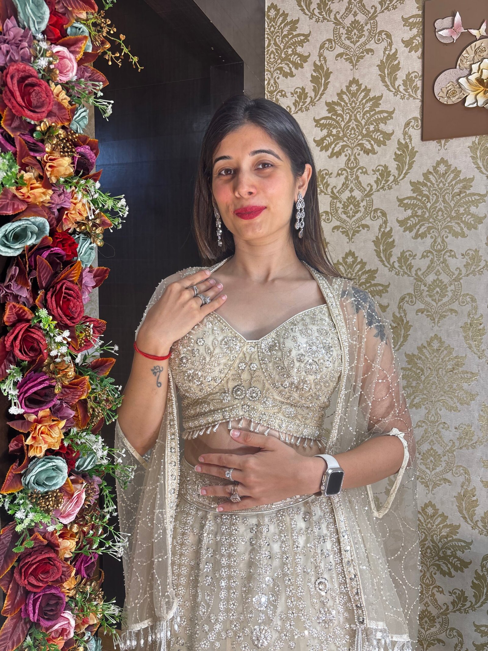 MOTHER OF PEARL HEAVY LEGHA CHOLI WITH JACKET - Image 2