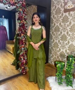 ISHARA GREEN HEAVY PLAZZO SUIT WITH DUPATTA