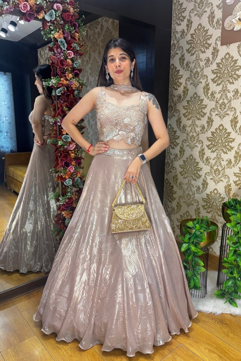 GOLDEN HEAVY SHIMMER BOW BLOUSE LENGHA CHOLI
