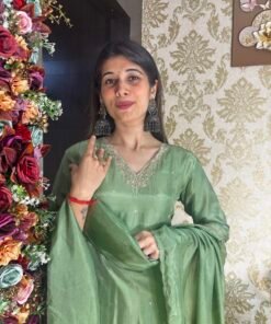 Alternative view of NURA GREEN SHORT TOP WITH FLARED PLAZZO & DUPATTA