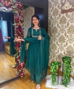 SAJDA EMERALD GREEN ANARKALI WITH PLAZZO & DUPATTA