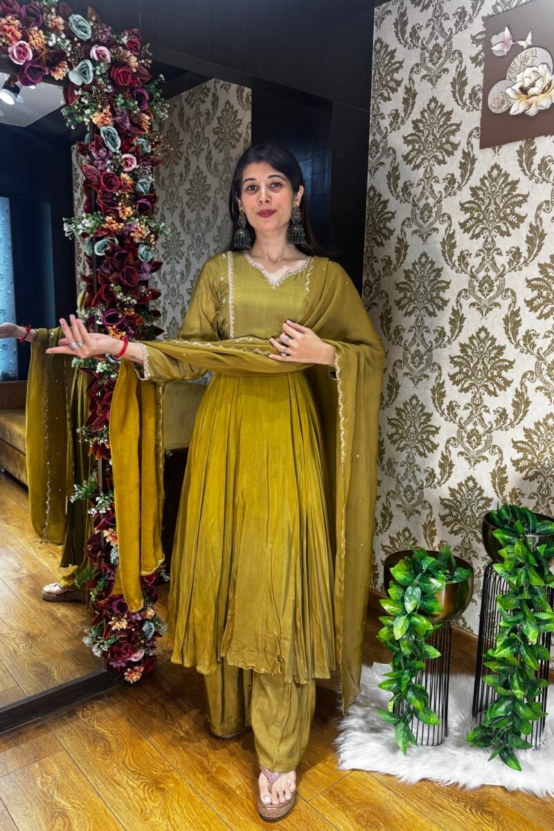 KEERAT GREEN ANARKALI SUIT WITH PLAZZO & DUPATTA