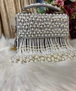 GRAY HEAVY PEARL BOX BAG