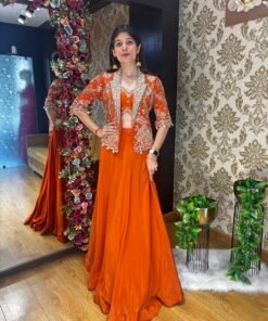 MIHA ORANGE LENGHA CHOLI WITH HEAVY TRADITIONAL JACKET