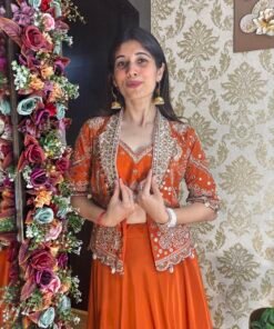 Alternative view of MIHA ORANGE LENGHA CHOLI WITH HEAVY TRADITIONAL JACKET