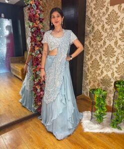 VIDA HEAVY DRAPE LENGHA SAREE-BABY BLUE