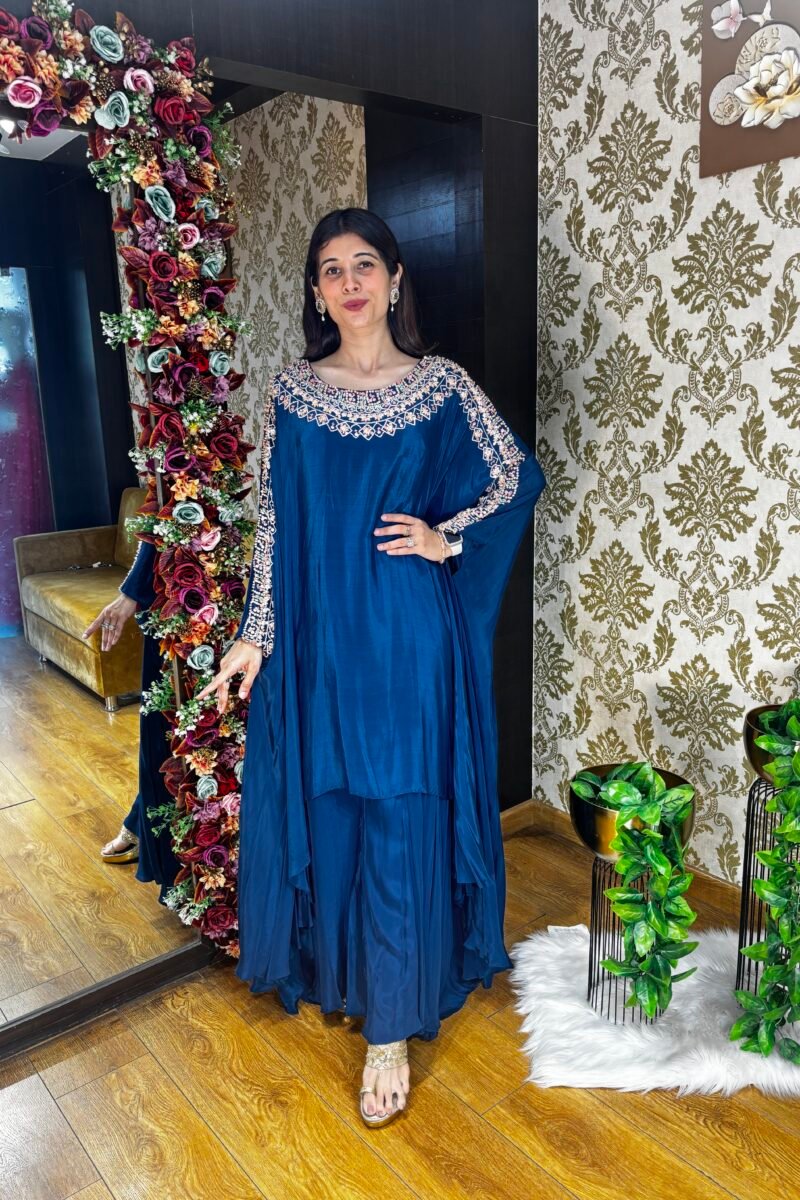 EVARA BLUE PLAZZO WITH LONG STYLISH TOP