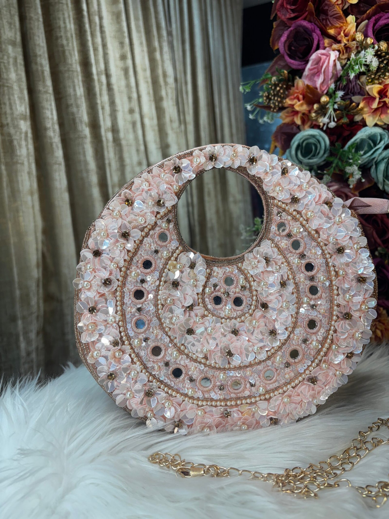 ROSE GOLD HEAVY MOON BAG WITH BELT - Image 2